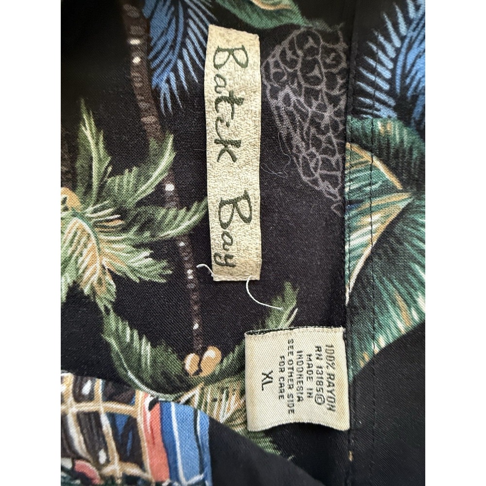 batik bay mens shirt rayon xl Button Up W Collar Palm Trees And Bus